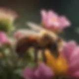 A close-up of a bee pollinating a vibrant flower