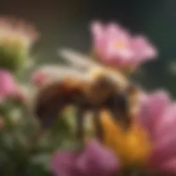 A close-up of a bee pollinating a vibrant flower