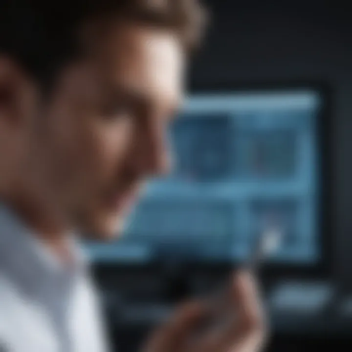 Researcher analyzing data on mobile technology