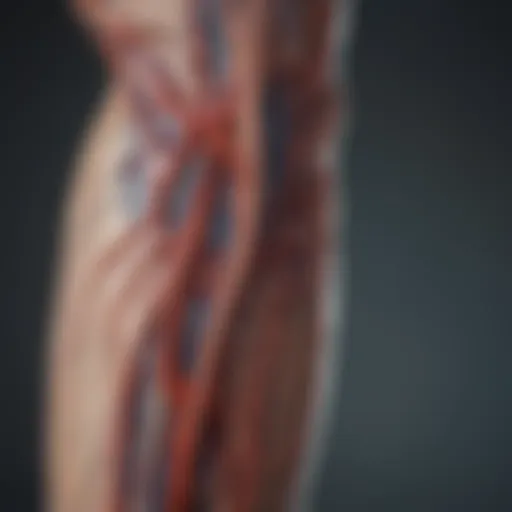 Anatomical diagram showing arteries and veins in the arm