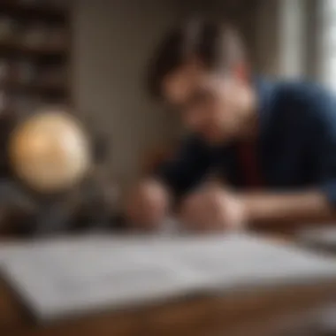 The Intellectual Journey of a PhD Candidate A thoughtful individual analyzing academic papers