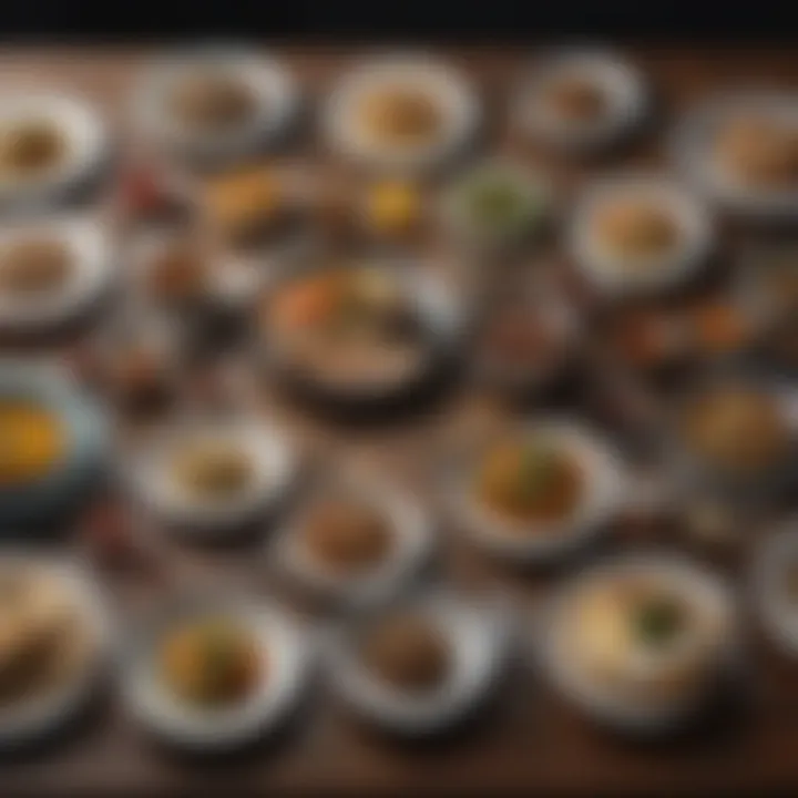 A table set with plates of diverse meals from around the world