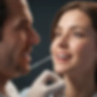 A dentist consulting with a patient in a clinical setting