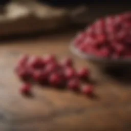 A close-up of fresh cranberries on a wooden surface, symbolizing natural remedies.