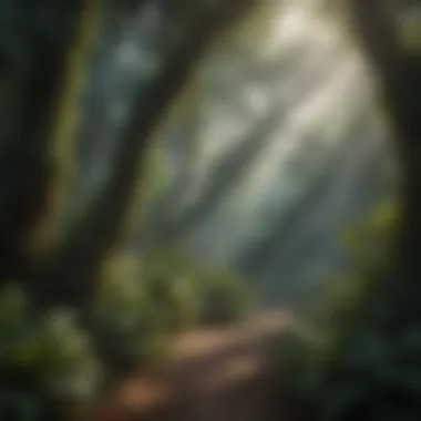 The Complexity of Rainforest Ecosystems A lush rainforest canopy with diverse flora and fauna