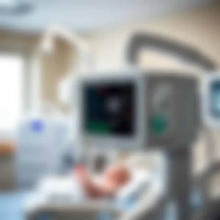 Close-up of a neonatal monitoring device in a NICU setting