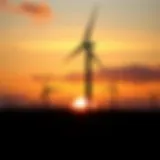 Wind turbine silhouette against a sunset