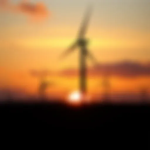 Wind turbine silhouette against a sunset