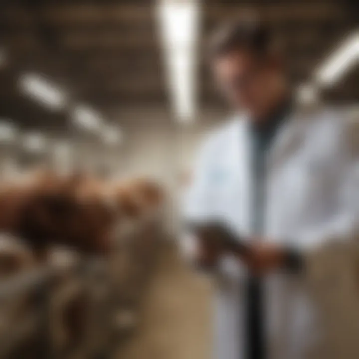 Veterinarian examining livestock