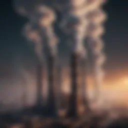 Aerial view of industrial smokestacks emitting pollutants