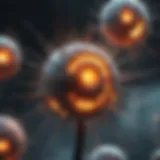 Illustration depicting radiation interacting with cellular structures