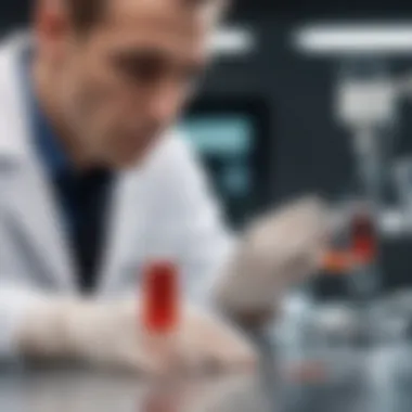 Medical professional analyzing blood samples in a lab.