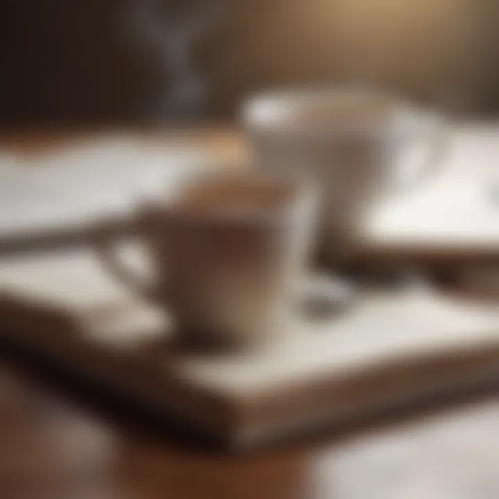 A close-up of a tea cup and a journal, representing self-care during recovery.