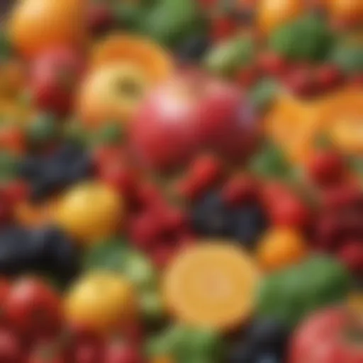 Colorful array of fruits and vegetables rich in vitamins