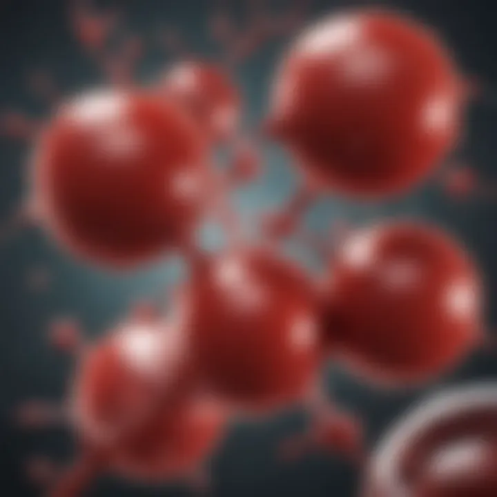 Illustration depicting oxygen molecules interacting with hemoglobin in blood