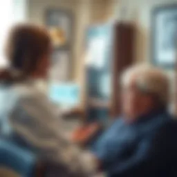 A physician consulting with a senior patient in a warm and inviting office.