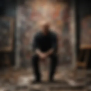 Pollock's Creative Environment Jackson Pollock in his studio surrounded by canvases.