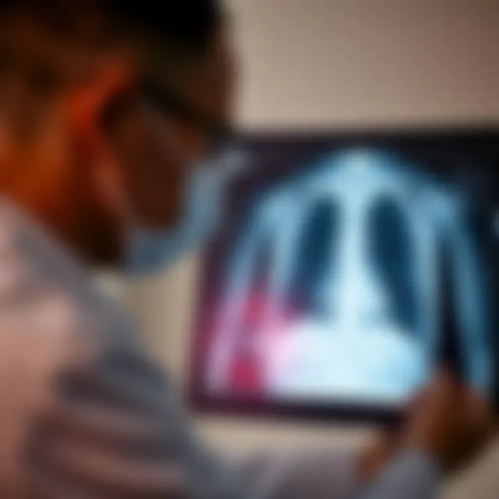 Analysis of Chest X-ray Findings Close-up of a radiologist interpreting chest X-rays