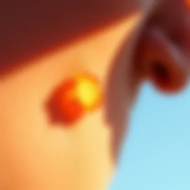 A close-up of skin exposed to sunlight, highlighting the interaction of UV rays