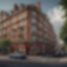 A panoramic view of a vibrant London neighborhood showcasing diverse architecture.