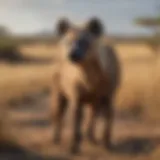 Hyena in savanna habitat observing surroundings