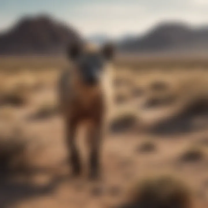 Hyena scavenging in a semi-desert landscape