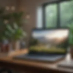 A serene study environment showcasing a laptop, books, and plants.