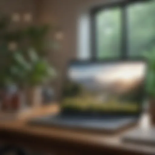 A serene study environment showcasing a laptop, books, and plants.