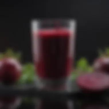 A visually appealing display of beetroot juice in a glass