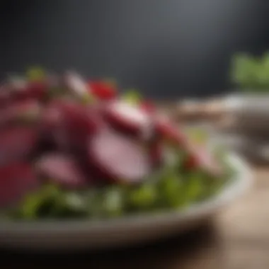 A fresh salad featuring red beets as a key ingredient