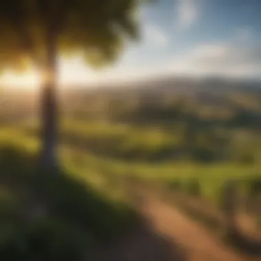 A panoramic view of a picturesque wine region, highlighting the diverse landscapes