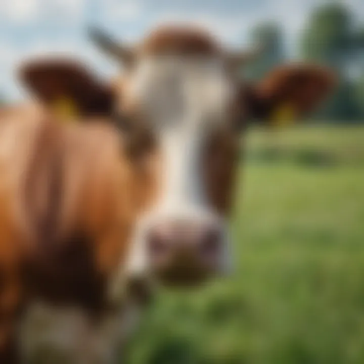 A close-up view of a cow in a lush green pasture, highlighting its significance in dairy farming.