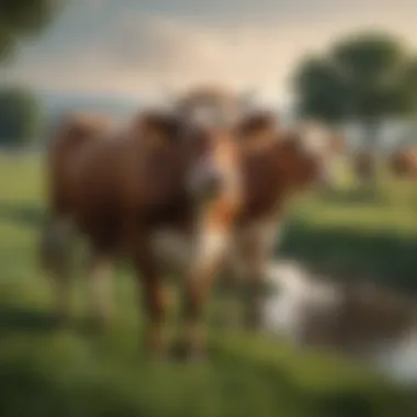 A serene landscape depicting the coexistence of cows and nature, representing environmental considerations.