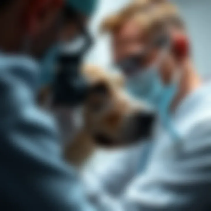 Veterinarian examining a dog for ocular parasites