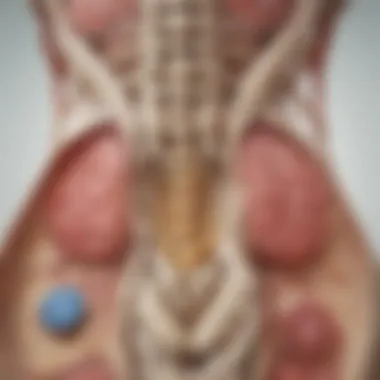 Anatomical illustration of synovial cysts in the spinal column