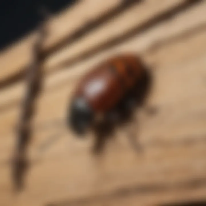 Close-up view of wood-destroying beetle larvae in wood