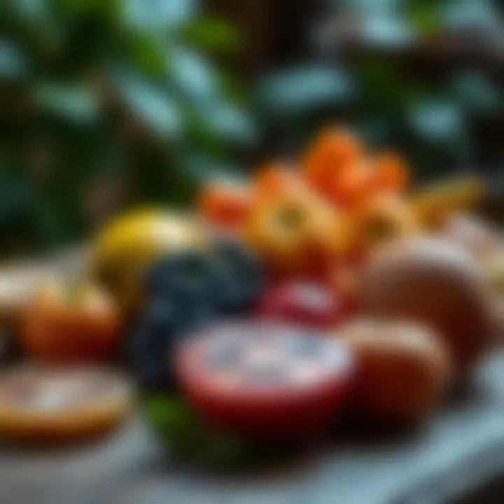 Nutritious fruits displayed on a wooden table