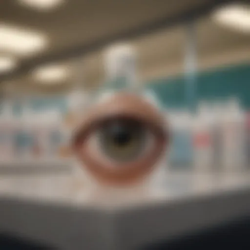 Bottles of lanosterol eye drops on a pharmacy shelf