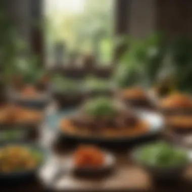 Delicious Diversity in Plant-Based Meals A serene setting with a variety of plant-based dishes