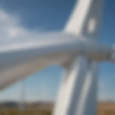 A close-up view of a wind turbine blade in motion
